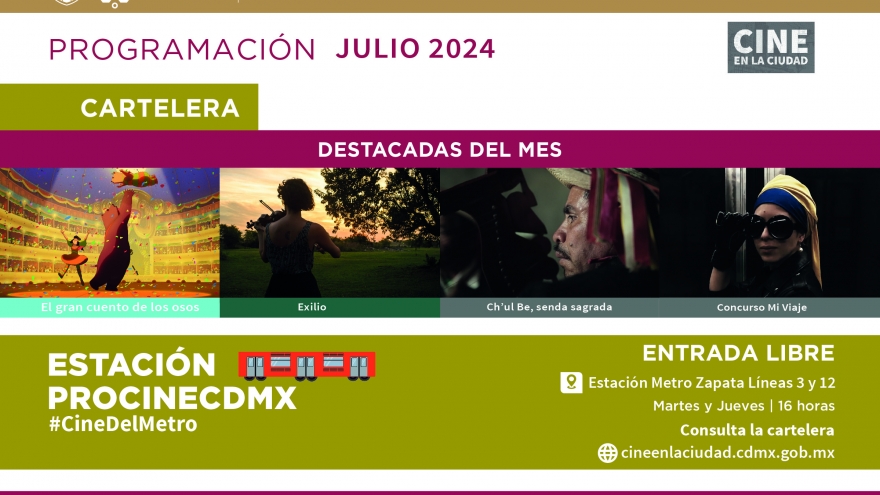 Cartelera julio Sala de Cine Metro Zapata - Estación PROCINECDMX
