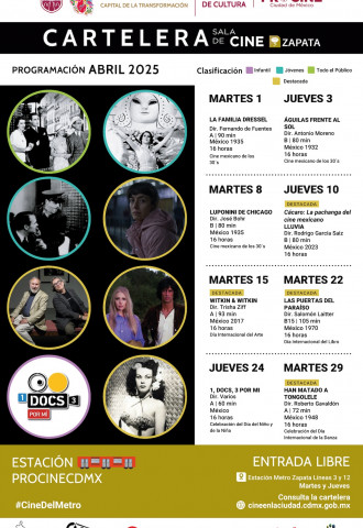 Cartelera Estación PROCINECDMX Abril 2025